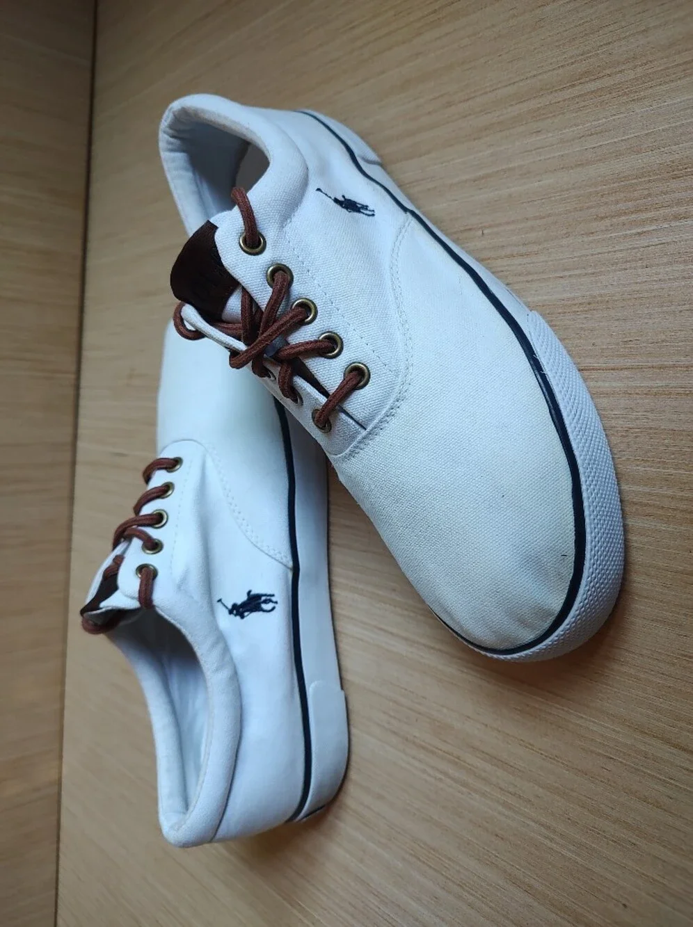 Polo Ralph Lauren Forestmont II Canvas Sneakers Lace Up White Brown Pony 9.5